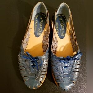 VINTAGE SUGARFOOTS WOVEN LEATHER LACE UP FLATS BRAZIL SIZE 6 VTG RETRO 70S/80S